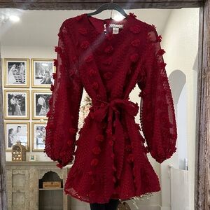 A. Calin Red Floral Dress with bubble sleeves size s